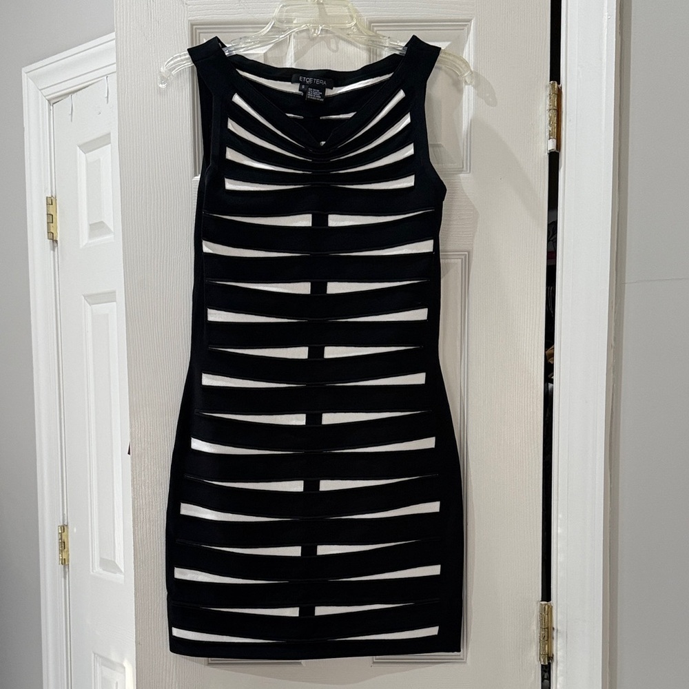 Etcetera Black and White Strappy Cutout Mini Dress